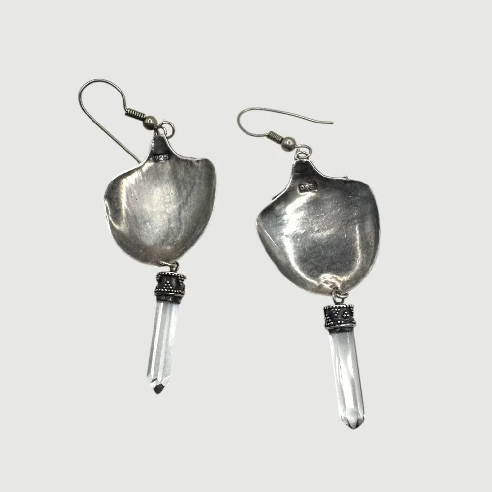 Vintage Sterling 925 Silver & Amethyst Dangle Earrings With Quartz Accents - Picture 10 of 10